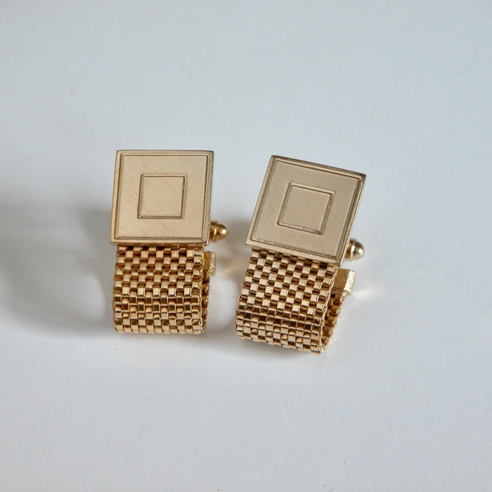 Vtg Modern Wrap Around Cufflinks Brushed Gold Tone